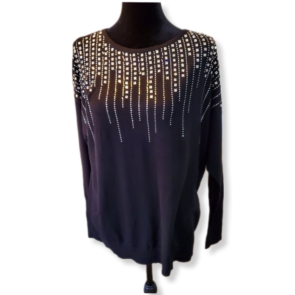 Adrianna Papell Black Embellished Sweater Sz M